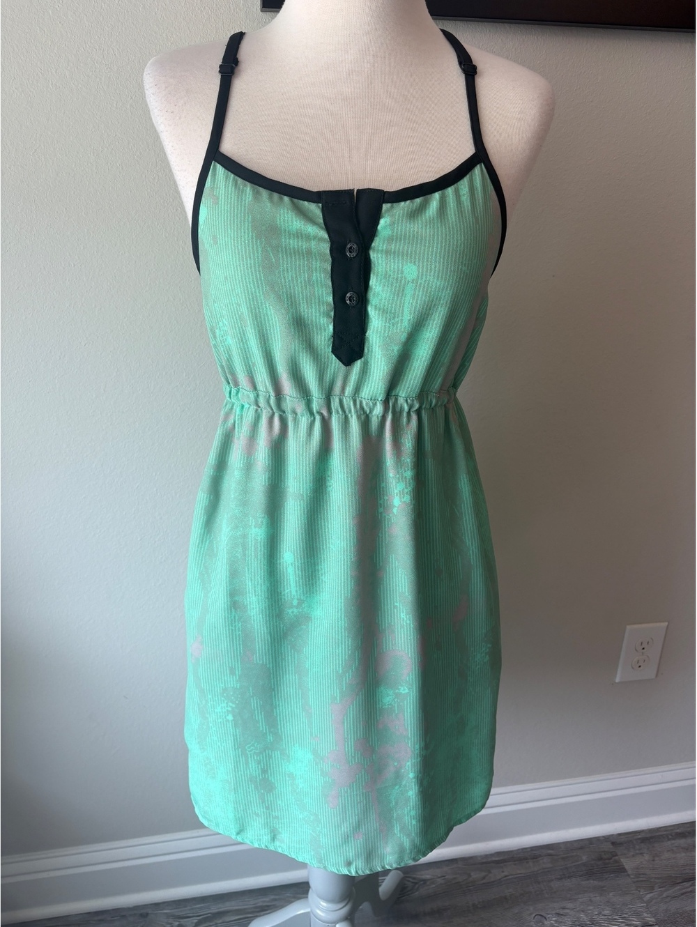 Fox Mint Green Summer Dress with Black Trim and Button Detail